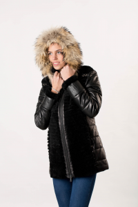 Parka donna con maniche in pelle hotsell