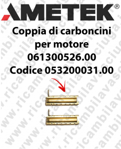 Coupled carbon brush motor for vacuum motor  Ametek 061300526.00 Cod: 053200031.00