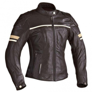 IXON MOTORS Woman Motorcycle Leather Jacket - Brown - White and Beige