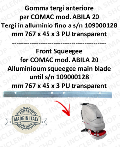 Bavette avant pour Autolaveuse COMAC ABILA 20 suceur en aluminium jusqu'au numéro de série 109000128