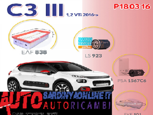Super Kit Filtri Citroen C3 IIII Serie Dal 2016 1,2 Vti