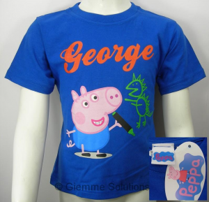 Peppa Pig George T-Shirt maglia bambino blu manica corta nuova cotone