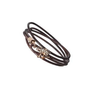 Leather bracelet, rose gold and brown diamonds