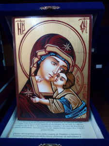 Icona Bizantina Madre di Dio della Tenerezza o di Vladimir cm. 10 x 14