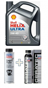 Kit Shell Helix Ultra 5W/40 barattolo 4 Litri + Liquimoly Ceratec + Engine Flush