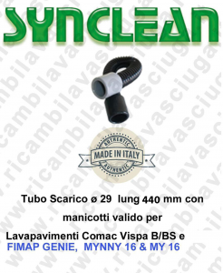 Tubo Scarico ø 29  lung 440 mm con manicotti válido para macchina fregadoras Comac Vispa B/BS y Fimap Genie B - MINNY 16 - MY 16
