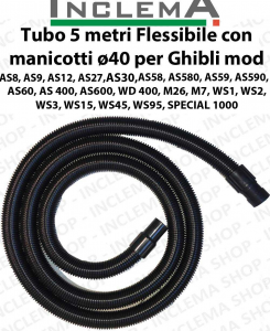 Tubo 5 meters Flessibile con manicotti ø40 valid for GHIBLI mod:  AS8, AS9, AS12, AS27, AS30, AS58, AS580, AS59, AS590, AS60, AS 400, AS600, WD 400, M26, M7, WS1, WS2, WS3, WS15, WS45, WS95, SPECIAL 1000