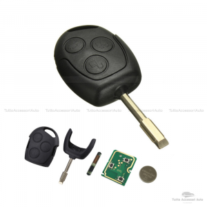 Chiave Guscio Scocca Lama Telecomando 3 Tasti Per Auto Ford Fiesta Focus Mondeo Ka Transit Con +4D60 Chip 433Mhz E Batteria Cr2032 Inclusa