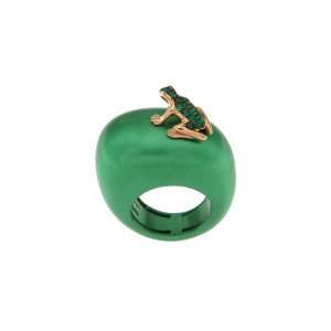 Ring in green cataphoresis, rose gold and emeralds