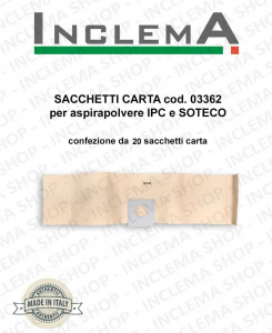 Papierfilter cod. 03362 für Staubsauger IPC ünd SOTECO - conf. da 20 sacchetti