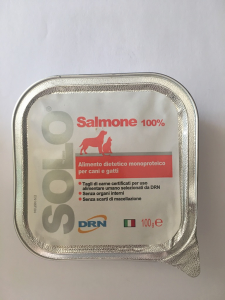 Alimento umido monoproteico
 SOLO DRN 100% Salmone
 Confezione da 100 gr