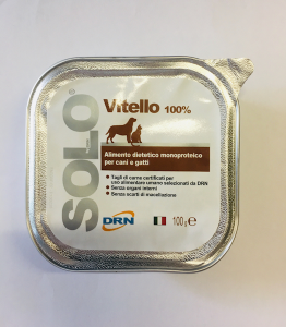 Alimento umido monoproteico
 SOLO DRN 100% Vitello
 Confezione da 100 gr