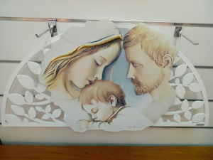 Capezzale-Capo letto della Sacra Famiglia- Albero della Vita di Luigi Pesaresi formato cm. 80 x 40 su legno intagliato laccato color bianco 