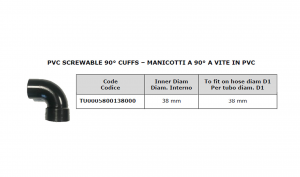 Manicotto a 90° a vite in PVC Ø 38  for scrubber dryer - Cod: TU0005800138000