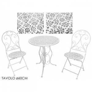Set Tavolo Con Due Sedie Colore Bianco in Ferro 60 cm Per Esterno Giardino Casa Arredare Gazebo