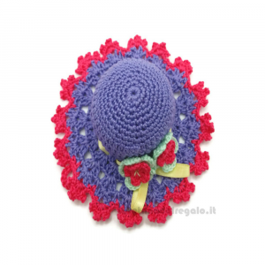Cappellino puntaspilli lilla e fucsia ad uncinetto 11 cm - NC038 - Handmade in Italy