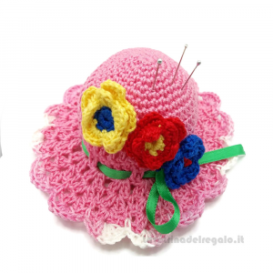 Cappellino puntaspilli rosa ad uncinetto 12 cm - NC039 - Handmade in Italy