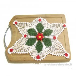 Centrino rettangolare bianco con fiore natalizio ad uncinetto 23x33 cm - Handmade in Italy