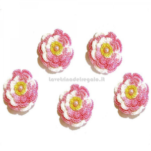 Set 5 pz - Fiore per applicazioni rosa ad uncinetto 5 cm Handmade - Italy