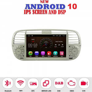 ANDROID 10 autoradio navigatore per Fiat 500 Fiat Abarth 595 2007-2015 Beige CarPlay GPS USB WI-FI Bluetooth Mirrorlink