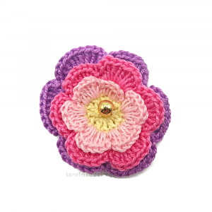 Fiore lilla e rosa ad uncinetto per applicazioni 4,5 cm NC128 - 5 PEZZI - Handmade in Italy