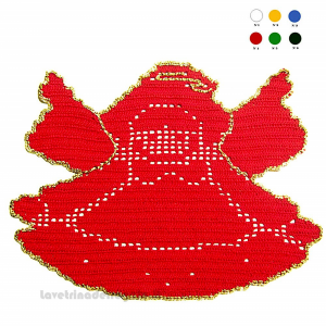 Centrino rosso a forma di angelo ad uncinetto 25,5 H cm - Handmade - Italy