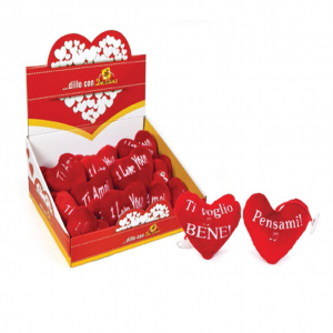 AMORE cuscino cuore rosso varie scritte musicale idea regalo romantica 12 cm