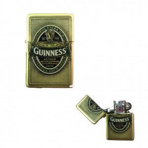 Accendino Guinness dorato simil accendino americano con logo in rilievo laccato