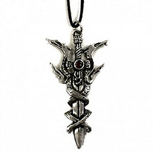 Ciondolo croce pietra dragoni intrecciati metallo con cordoncino made in italy 