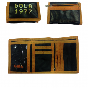 GOLA portafoglio con strappo in eco-pelle bordato arancio 1977 12,5x8,5 cm