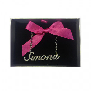 Collana nome SIMONA con strass in acciaio 40 cm con scatolina regalo by VIRCA