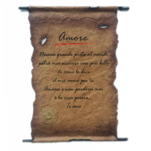 AMORE Pergamena in carta effetto cuoio idea regalo San Valentino Made in Italy