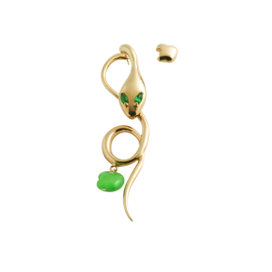 Long single earrings in rose gold, jade and emeralds