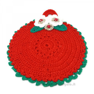 Presina natalizia rotonda rossa ad uncinetto 14 cm Handmade - Italy