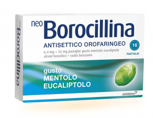 NeoBorocillina Antisettico Orofaringeo 6,4 mg+52mg-Mentolo ed Eucalipto 16 Pastiglie