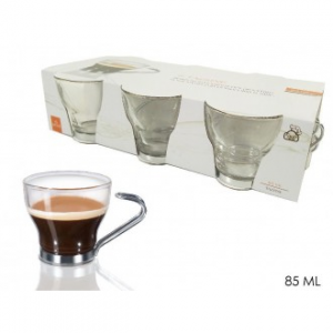 Confezione 6 Tazzine Da Caffè Espressino Trasparenti Con Manico In Acciaio Per Caffè Espresso Casa Cucina