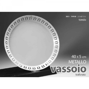 Gicos Vassoio Tondo in Metallo Bianco Con Bordino Decorato 40x5 cm