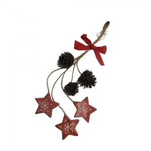 Decorazione natalizia con pigne e stelle in legno