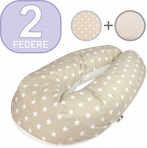 Babysanity® Cuscino Allattamento con 2 Federe Di Qualità' Per Un Allattamento Confortevole Del Neonato Cotone 100% - Made In Italy - (Stella e Righe Beige)