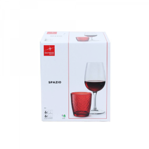 Set 12 Bicchieri Spazio 6 Calici in Vetro Trasparente + 6 Bicchieri in Vetro Rosso