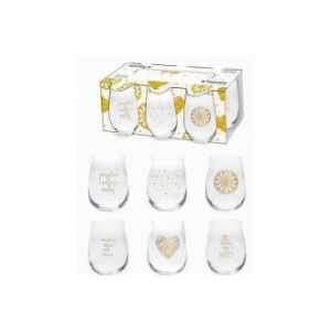 Linea Dorado Set 6 Bicchieri Da Acqua 470 Cc Con Decorazioni Oro Trasparente In Vetro Casa Cucina