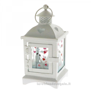 Lanterna Bianca con decorazione Sposi in latta 8x17 cm - Bomboniera matrimonio