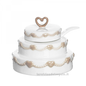 Zuccheriera Torta Nunziale con cucchiaio in ceramica 8 cm - Bomboniera matrimonio