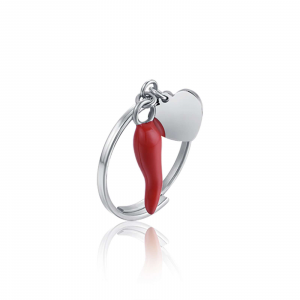 Anello donna Luca Barra con cuore e corno rosso