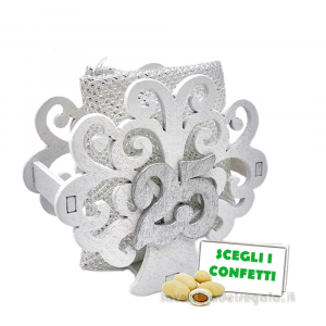 Portaconfetti argento Bomboniera 25° Anniversario nozze Albero della Vita con sacchetto 8x7.5x5.5 cm
