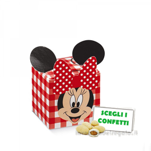 Portaconfetti Minnie Disney Party Rossa con orecchie 5x5x5 cm - Scatole battesimo bimba