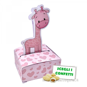 Scatola Portaconfetti rosa Bomboniera Battesimo Bimba con giraffa 5x3x6 cm