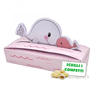 Scatola Portaconfetti rosa Bomboniera Battesimo Bimba con balena 10x3x2 cm