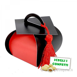 Scatola cesto Portaconfetti rossa Bomboniera Laurea con nappina 5x5x5 cm