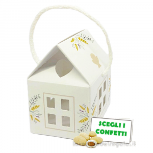 Portaconfetti Casetta Bianca con cordoncino 5.5x5.5x5 cm - Scatole comunione